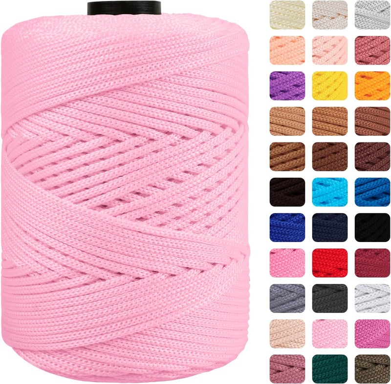 CAMAL Polypropylene Cord 3mm 185 Yards Colorful Polyester Yarn Handmade Knitting Thread Macrame Cord 3mm for Crochet Bags, DIY Crafts, Plant Hangers, Making Macrame Project(Light Pink) - Image 1